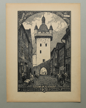 Kunst Druck / Wilhelm Thiele Potsdam / 1920er Jahre / Schlettstadt / Neuer Turm / Elsass / Frankreich / wohl Holzschnitt